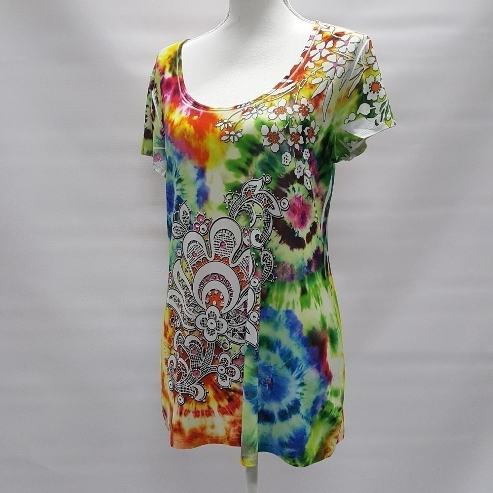 New Directions Womens Tie Dye Top Size Large